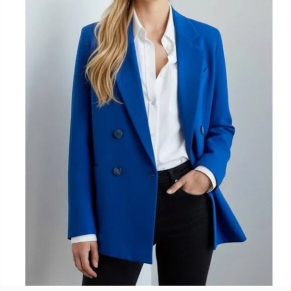 NWOT MAEVE x Anthropologie Oversized Double Breasted Cobalt Blue Blazer | Size 6 - Picture 3 of 12